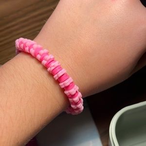 Dark, pink and light pink flower, clay bead bracelet